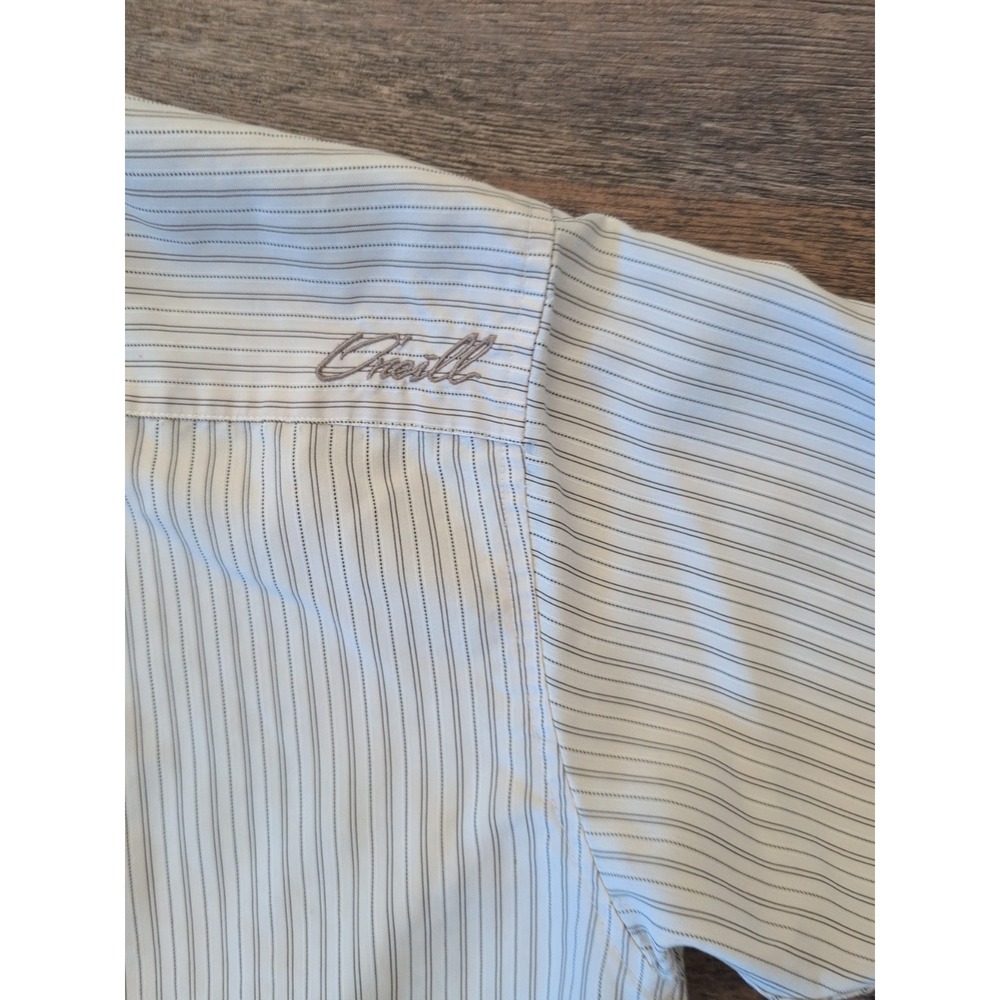O'Neill Heritage Series Shirt Fit Small Tag; Med Ivory Black Striped Button Up - Picture 3 of 16